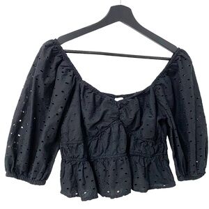 A New Day Black Eyelet Peplum Top